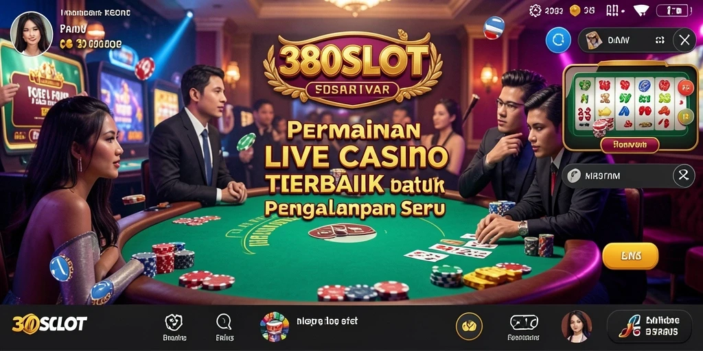 Tampilan gameplay 380SLOT yang menampilkan dealer langsung dan suasana kasino.