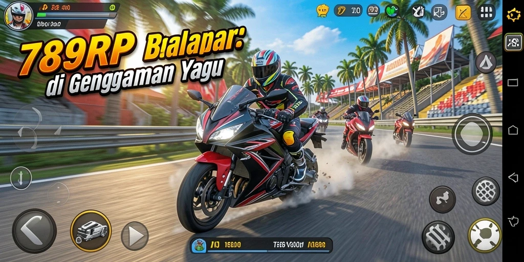 Tampilan gameplay mendebarkan dalam balapan motor di 789RP.
