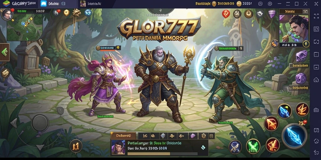 Tangkapan layar utama menunjukkan aksi seru dalam GLORY777 MMORPG.