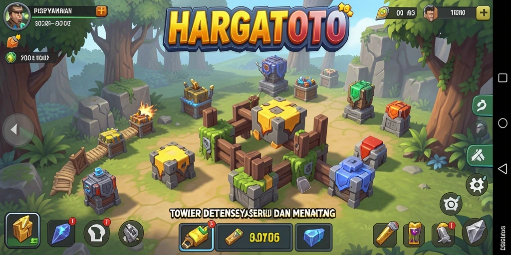 Gameplay HARGATOTO dengan aksi menara pertahanan yang intens.