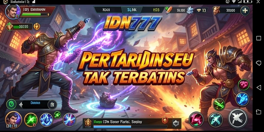 Screenshot utama IDN777 menampilkan pertarungan intens antar karakter.