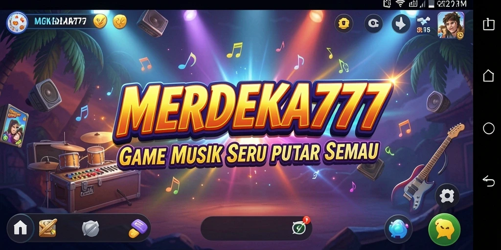 Tampilan gameplay MERDEKA777 dengan grafik menarik dan interaksi musik.