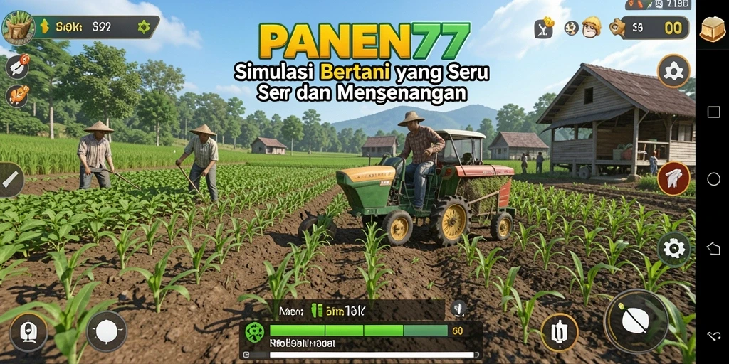 Screenshot gameplay menunjukkan petani dalam aksi panen yang realistis.