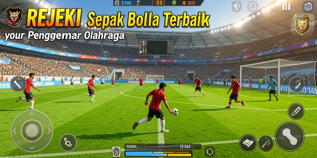 Tampilan gameplay REJEKI yang menegangkan dan penuh aksi sepak bola.