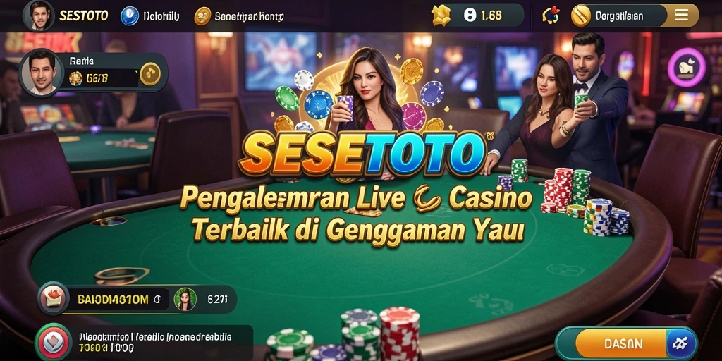 Screenshot gameplay SESETOTO menampilkan dealer langsung dan suasana kasino yang nyata.