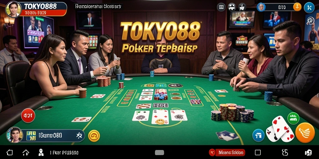 Tampilan gameplay Poker yang mendebarkan dalam TOKYO88.