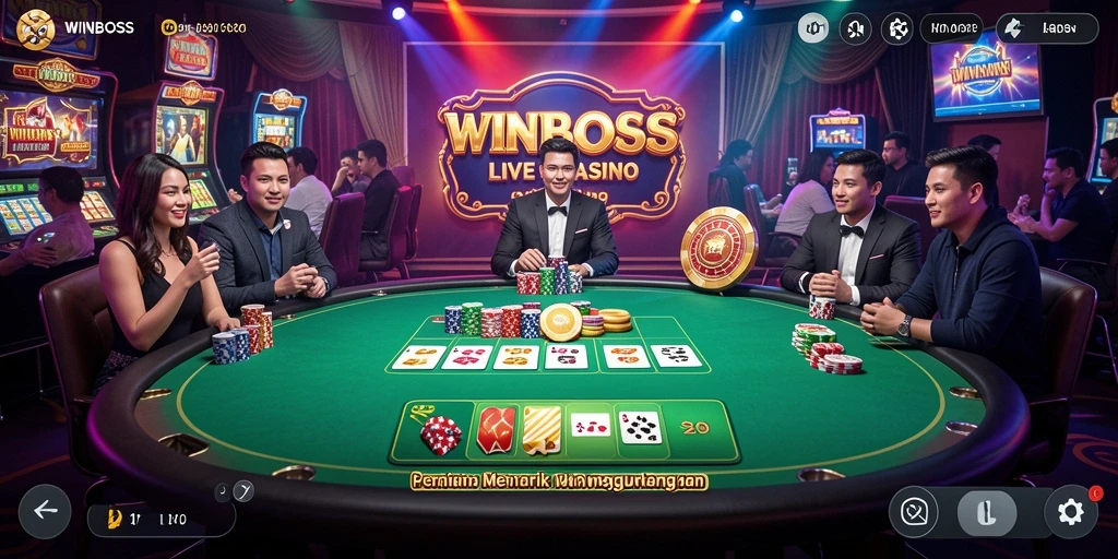 Tampilan gameplay Live Casino di aplikasi WINBOSS dengan dealer langsung.